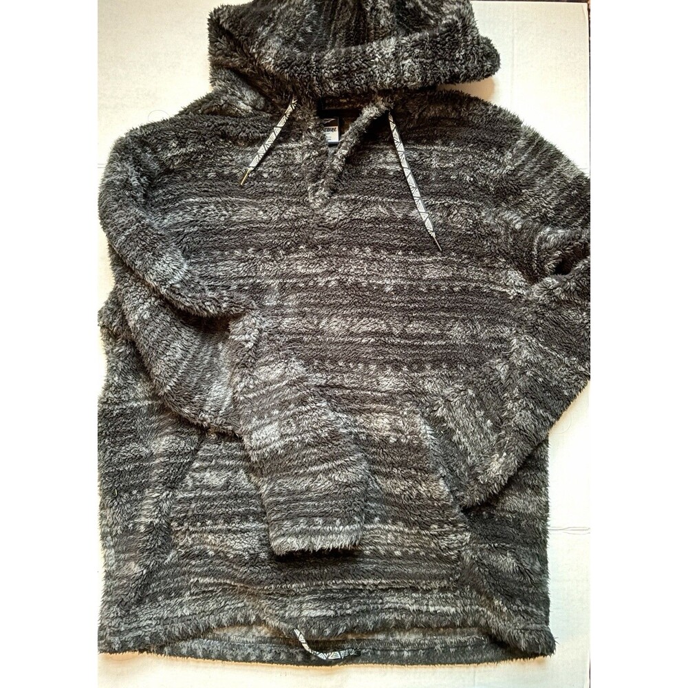 Rip Curl Sherpa Fleece Hoodie Men’s Large Gray Black Plush Hooded Pullover